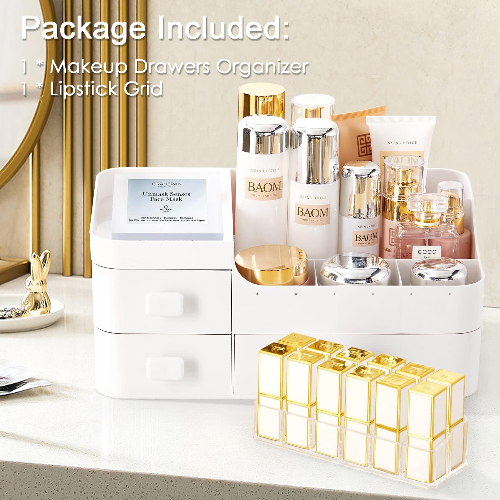 Makeup Organiser With Drawers White Cosmetic Skincare Organisers With 12 Slots Lipstick Organisers Makeup Storage Box for Desktop Bathroom Gifts For Women 33.5 * 20.5 * 14.5CM 3