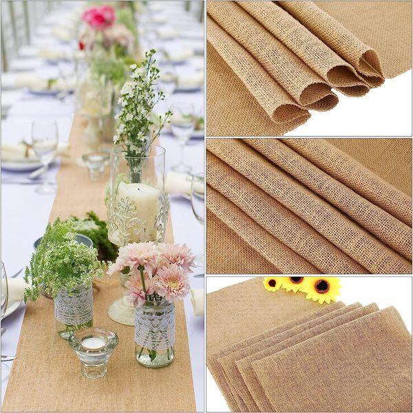 Jute Table Runner Jute Ribbon Roll 30 cm Wide 10 m 100% Natural Linen Jute Fabric with Premium 3 Line Side Seam Table Runner for Wedding Vintage Table Decoration Plants Cold Protection 4