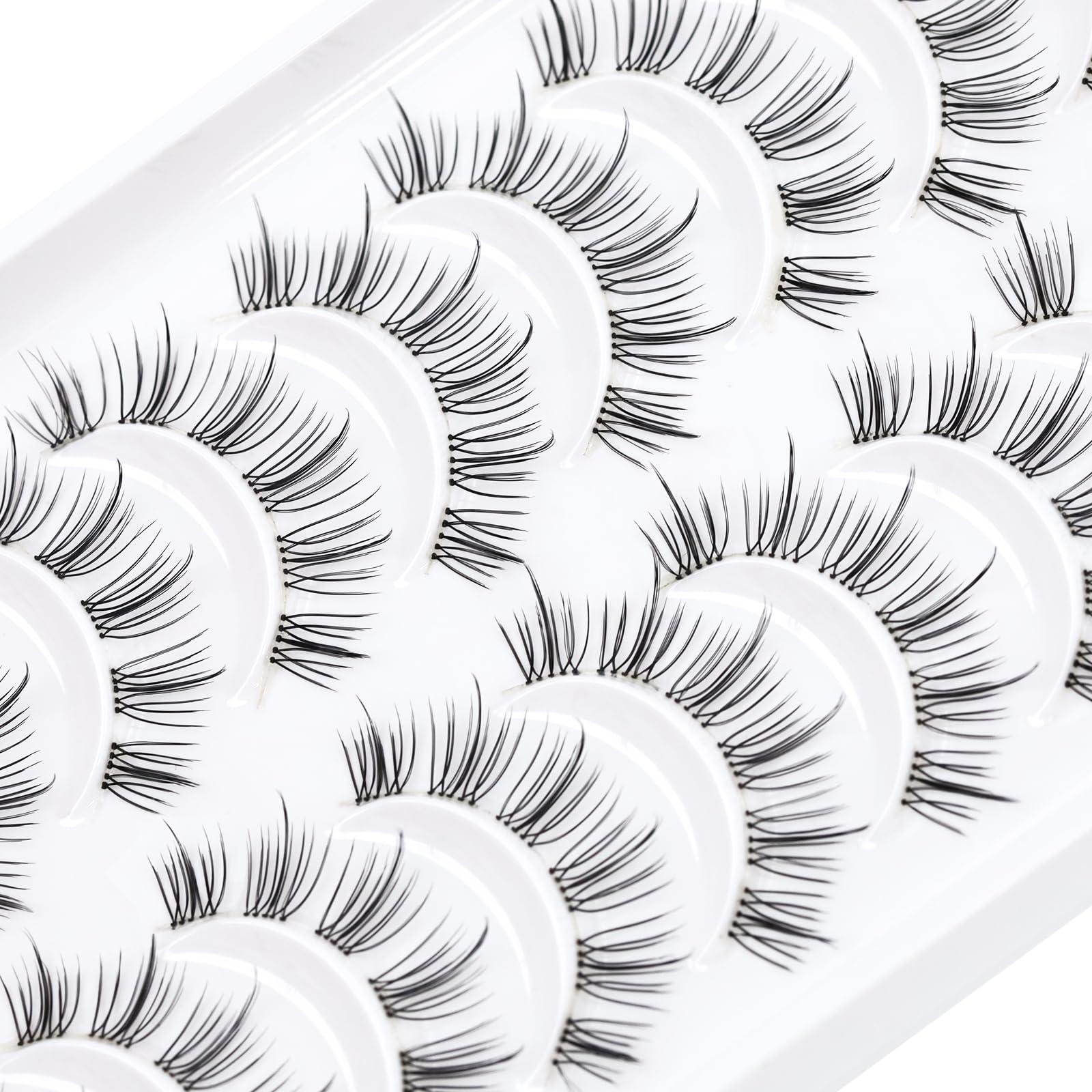 10 pairs Natural False eyelashes 3D Fake Lashes 100% Handmade Short Soft Reusable Eye Lash Transparent Strip Lashes Natural looking eyelash by EMEDA (Natural False Lashes 11) 2