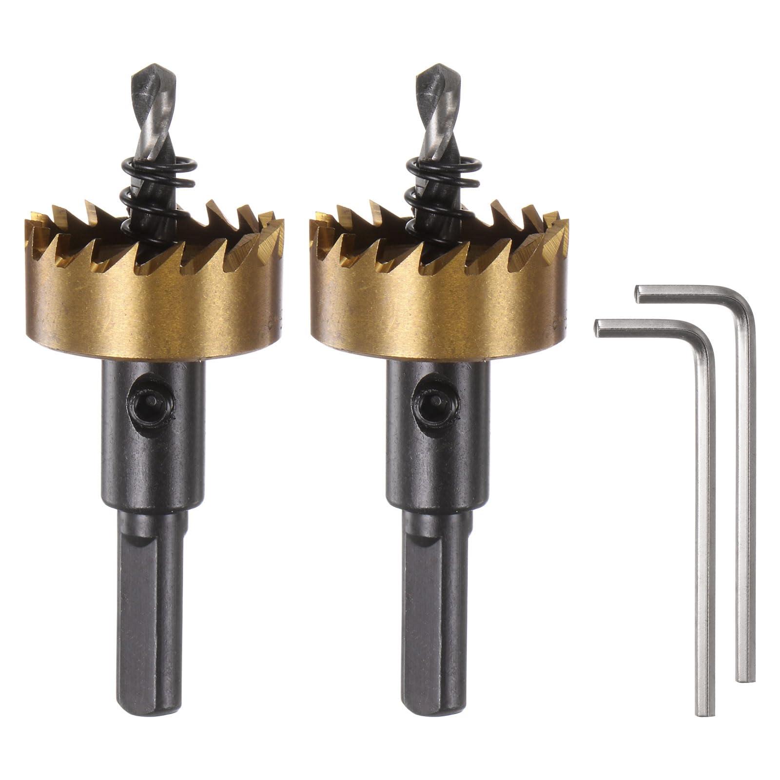 sourcing map 2pcs Hole Saws 28mm (1-1/8") M35 HSS (High Speed Steel) Titanium Coated Drill Bits Cutters Openers for Stainless Steel Aluminum Alloy Metal Wood Plastic