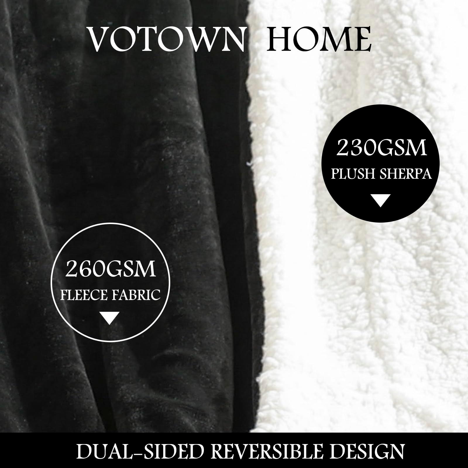 VOTOWN HOME Sherpa Fleece Blanket Queen Size, Comfy Fluffy Microfiber Solid Blankets for Bed and Sofa, Large Throw Blanket 220x240cm Black 2