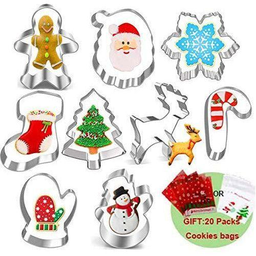 Christmas Cookie Cutter Set of 9, Large Xmas Biscuit Cutters Mould Holidays Cookies Molds with 20 Pc Cookie Bags for Making Gingerbread Men, Snowflake, Reindeer, Snowman, Christmas Tree?etc. 0