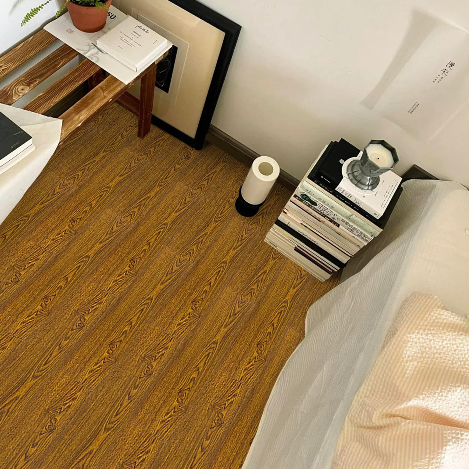 Elffloor Self Adhesive Vinyl Flooring Plank, Peel and Stick Floor Tiles, Waterproof PVC Floor Tiles for Bathroom Kitchen Office Floor Plank with Leather Woodgrain Effect 15×90cm 1.0mm 16pcs 1