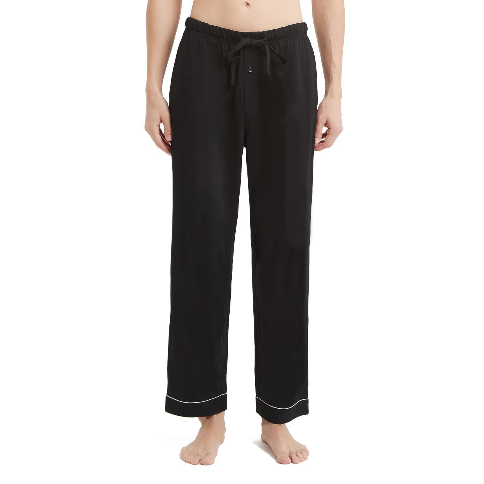 RoomTour Mens Pyjamas Bottom with Pockets Pyjamas for Men Long Pants mens pjs Loungewear Black L