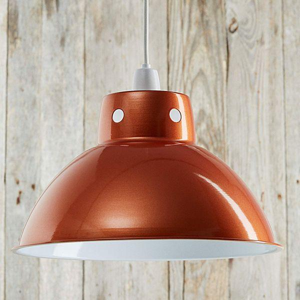 Retro Design Light Shade - Easy Fit Pendant Shade for Existing Ceiling Light - Metal Ceiling Light Shade - Lampshade for Ceiling Light - White Internal Finish - Metal Lamp Shade (Metallic Orange) 3