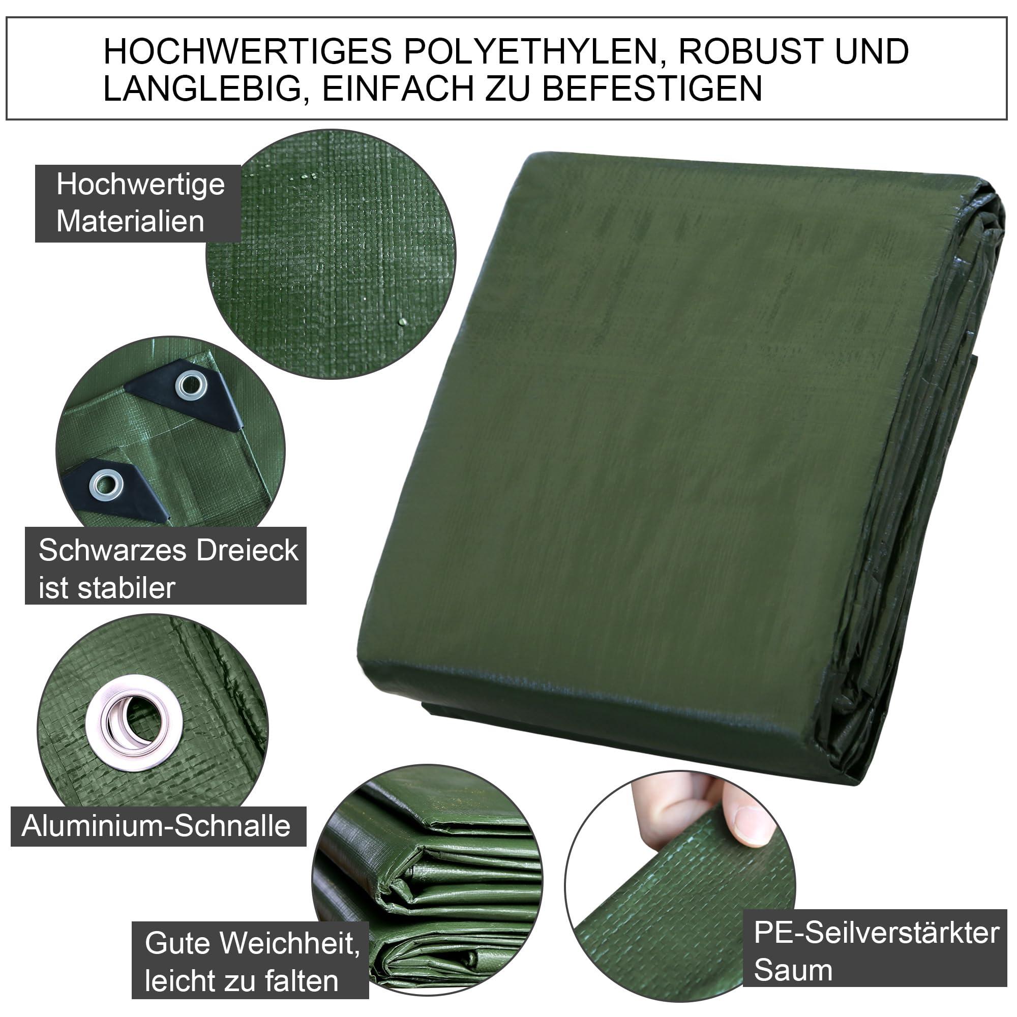 STARPYNG Tarp Cover Waterproof,180g/m² Heavy Duty Poly Tarps Cover Suitable for Reinforced Edges of roofs, Camping, Patios, Swimming Pools, Boats (Green-180gsm, 6m x 8m) 1