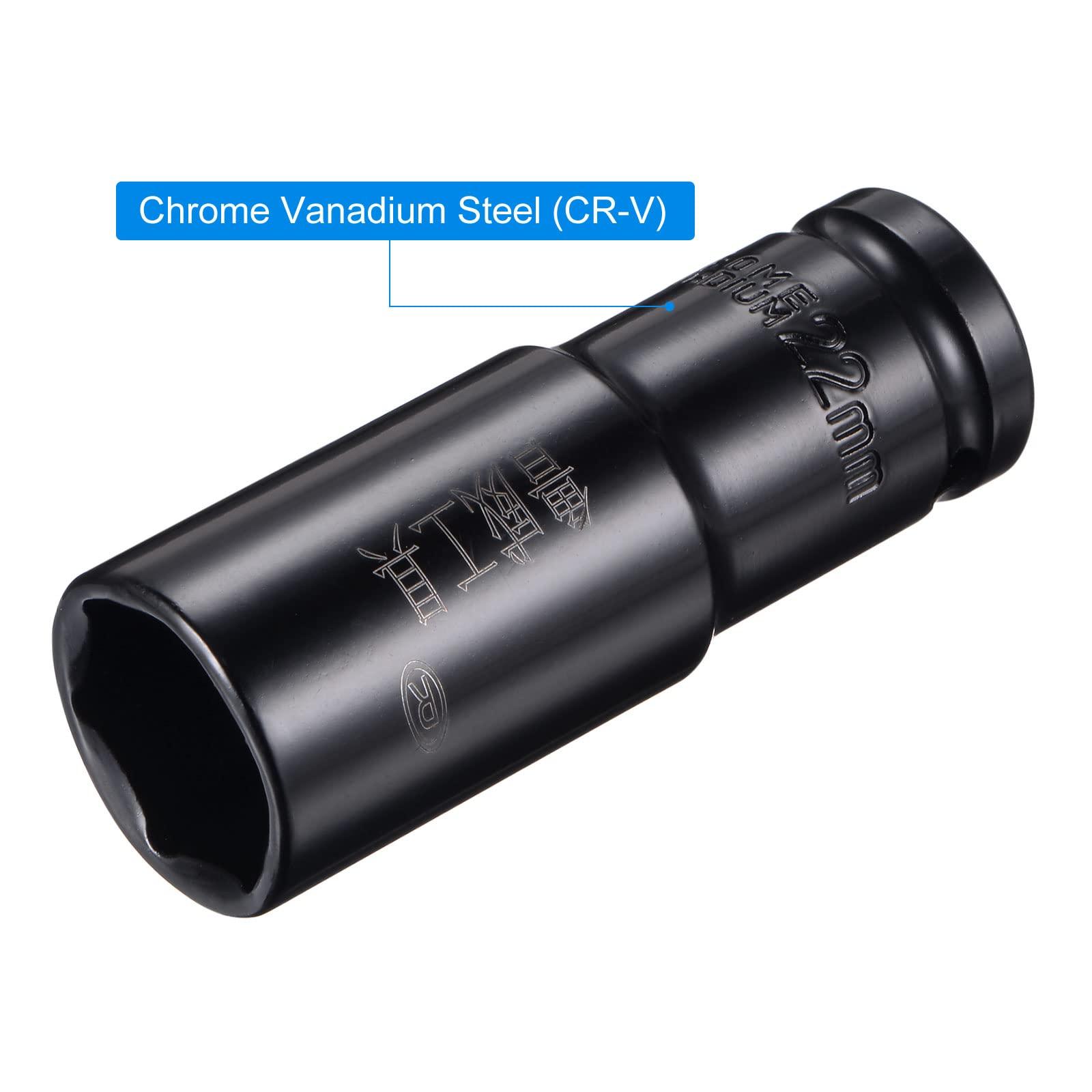 sourcing map 1/2" Drive by 22mm Deep Impact Socket, Heat-Treated CR-V Steel 3.15" Length, 6-Point Metric Sizes 2 Pcs 4