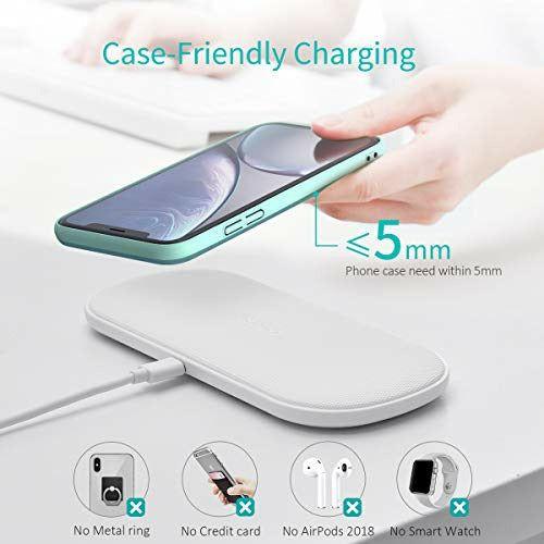 CHOETECH Dual Wireless Charger, 5 Coils QI Fast Wireless Charging Pad 7.5W Compatible with iPhone 12 Pro/11 Pro Max/XS Max/XR/8+,10W for Galaxy Note 20/S20/Note 10/S10,AirPods 2 (Adapter Included) 1