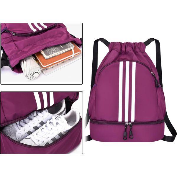 FAVORTALK Yoga Bag Gym Bag Swimming and Sport Sack Glow Lightweight Black String Gifts Drawstring Bag, Purple 18006 2