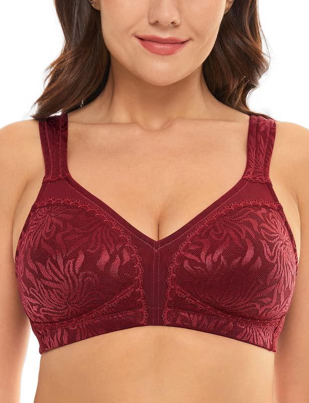 WingsLove Women's Full Cup Minimizer Bra Wide Straps Non-Wired No Padding Bra Comfort Plus Size (Burgundy 36B) 1