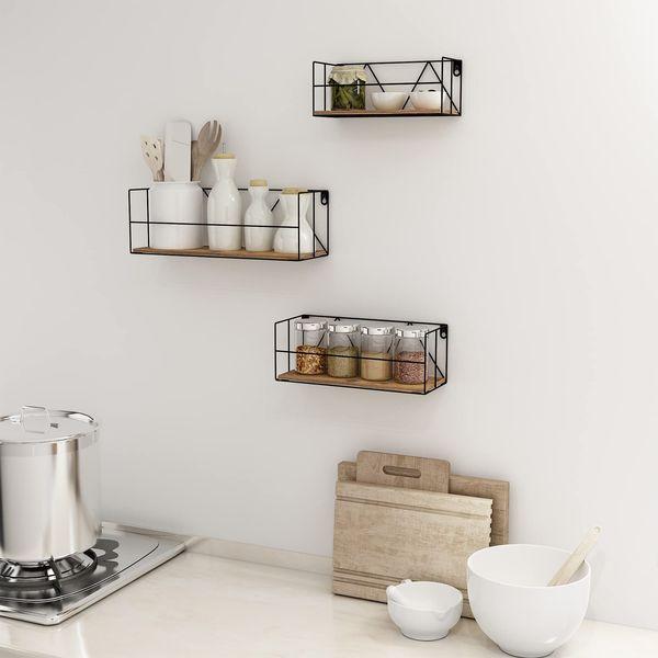 EYMPEU Rustic Floating Shelves, Wall Mounted Shelf for Living Room Kitchen Office, 3 Pack 3