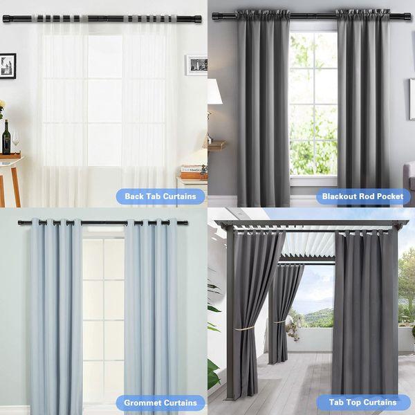 Curtain Rod with Cap Finials 76 to 157 cm, Silver Curtain Pole with Brackets Fittings Set Window Poles for Living Room & Outdoor 3