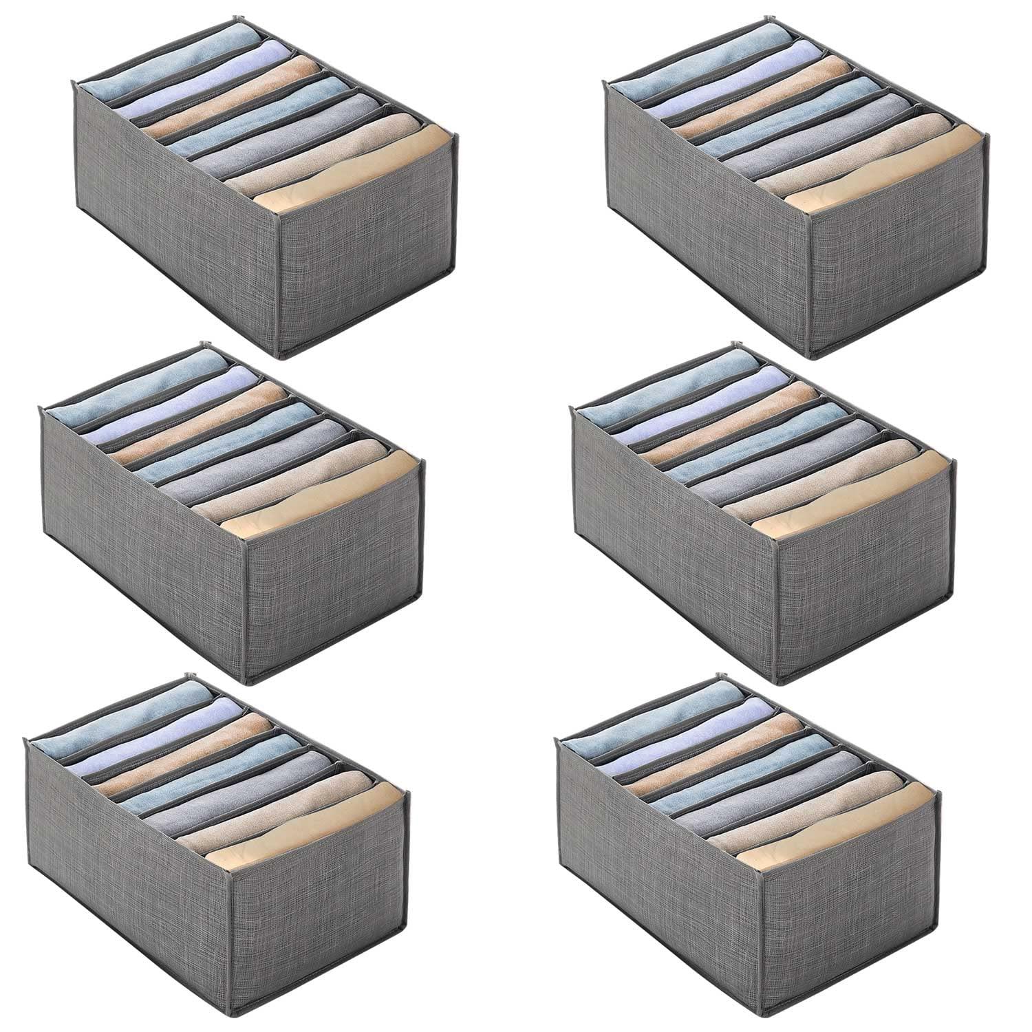 CHENYU 6 Pcs Wardrobe Storage Organiser/7 Grids Ivory Foldable Clothes Drawer Organisers/Washable Clothes Organiser with Dividers/For Jeans, Underwear, Socks, Leggings, T-shirts