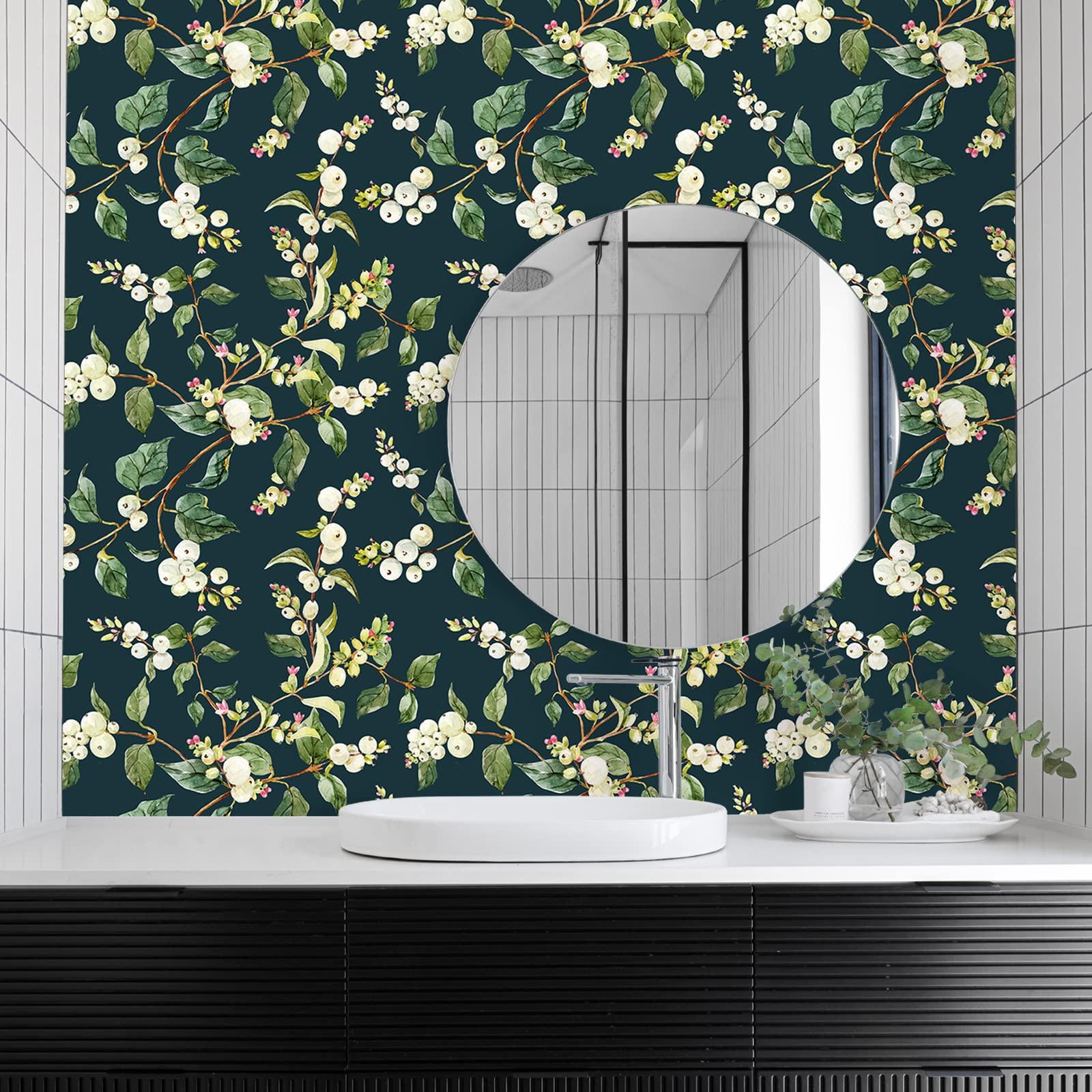 VEELIKE Black Leaf Wallpaper Self Adhesive 44.5cm×900cm Vintage Floral Contact Paper Tropical Wall Mural Patterned Sticky Back Plastic Vinyl Cabinet Cover Worktop Covering Botanical Wall Art Bedroom 2