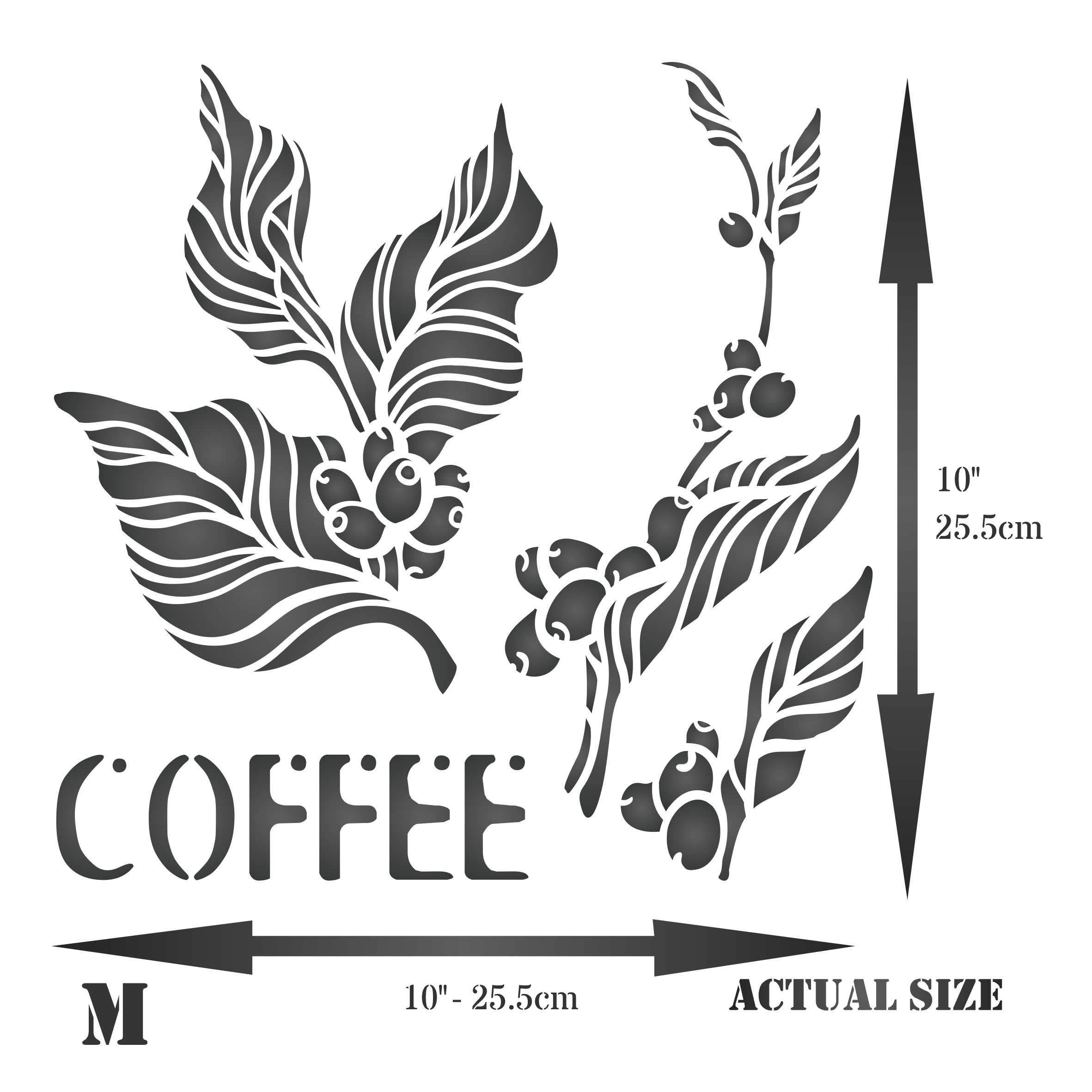 Coffee Stencil, 33 x 33 cm (L) - Coffee Bean Plant Word Art Stencils for Painting Template 4