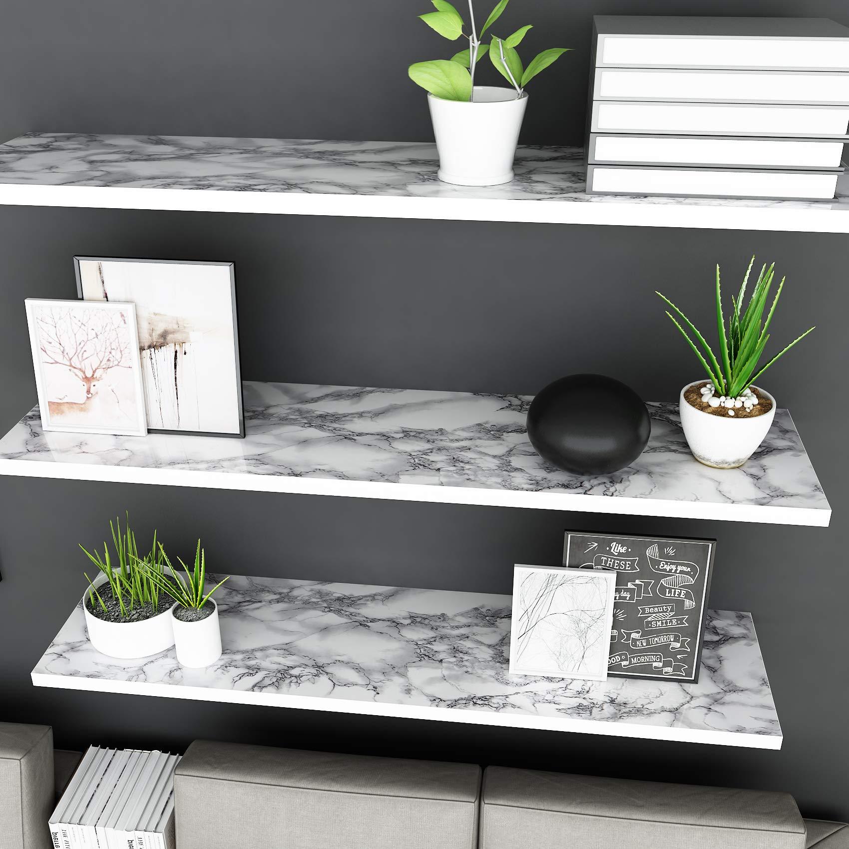 VEELIKE Marble Sticky Back Plastic Roll Worktop Vinyl Covering Self Adhesive Wallpaper White and Grey Wallpaper Removable Wallpaper Contact Paper Bedroom Wallpaper 60cm x 900cm 1