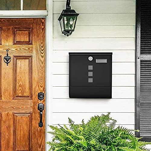 SONGMICS Mailbox, Wall-Mounted Post Letter Box, Capped Lock with Copper Core, Newspaper Holder, Viewing Windows, and Nameplate, Easy to Install, Black GMB020B02 1