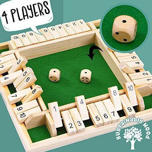 Jaques of London 4 Player Shut the Box | Wooden Board Games | Shut the Box Game with Dice | Perfect Wooden Games | Educational Dice Games | Since 1795 1