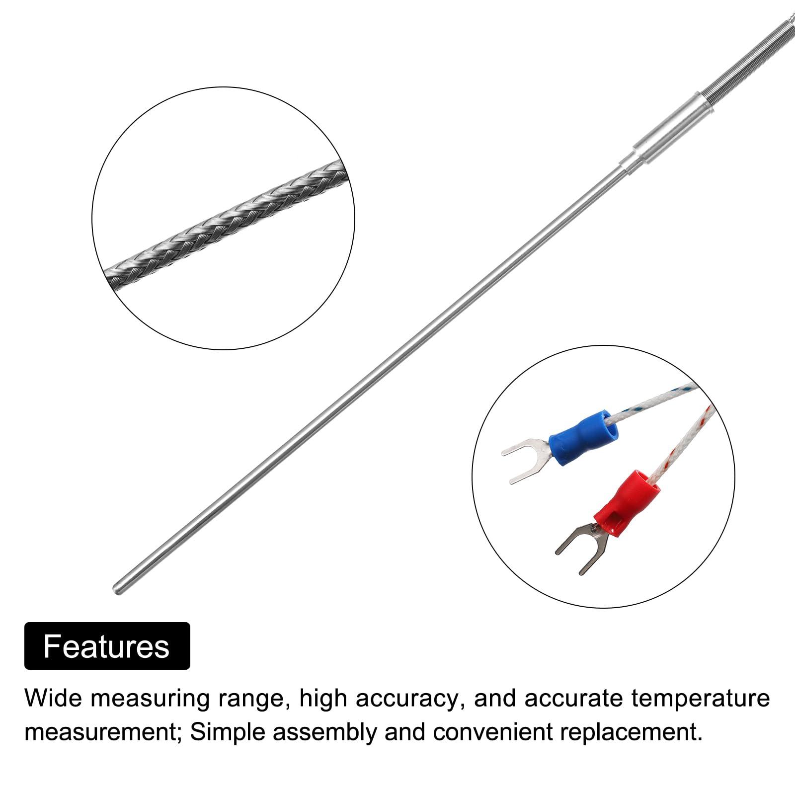 sourcing map K Type Thermocouple Temperature Sensor Probe 4x200mm 6.6ft Wire 0 to 1000°C(32 to 1832°F) Stainless Steel 7