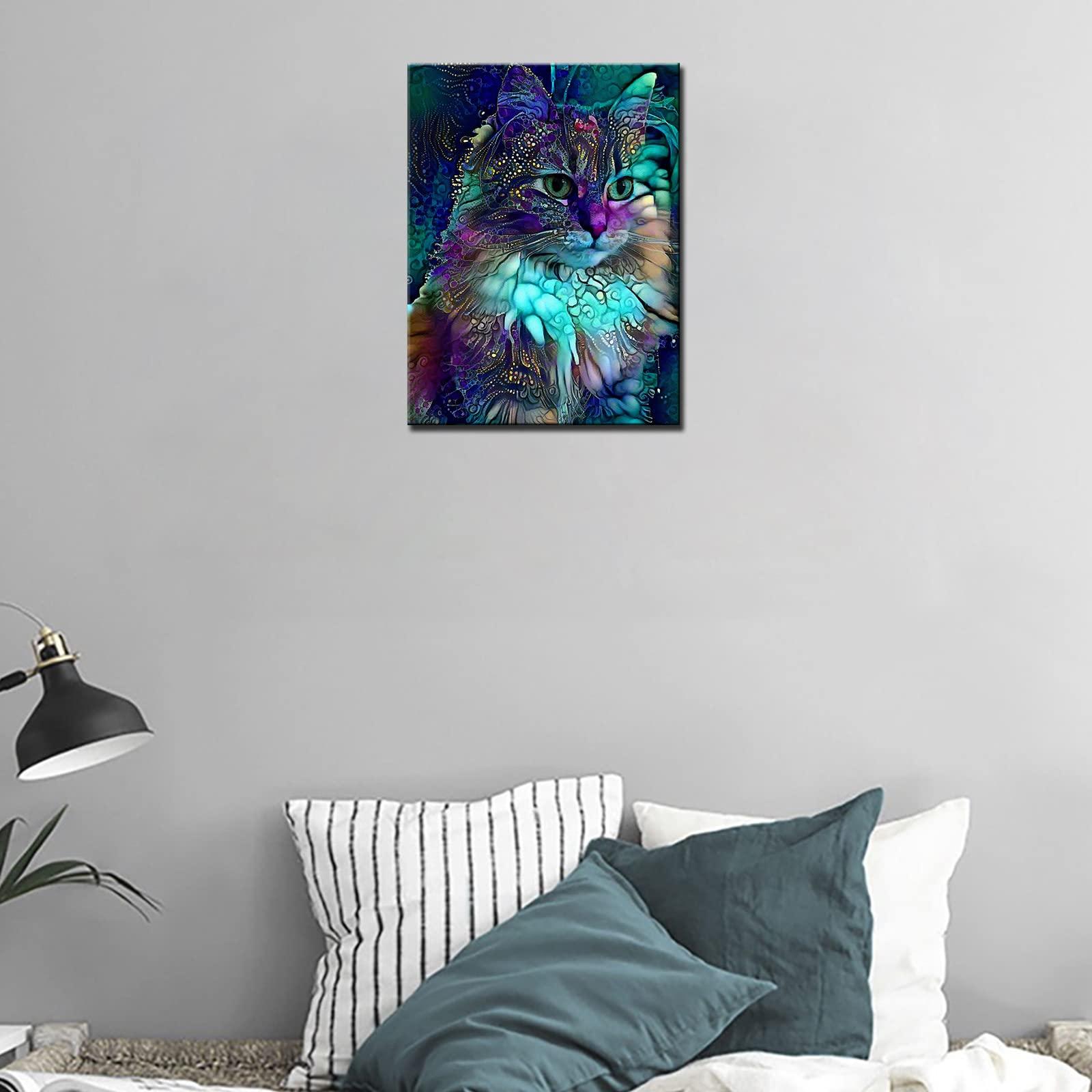 Cat Diamond Painting Kits for Adults, Kids 5D DIY Full Drill Round Crystal Rhinestone Embroidery Arts Craft Abstract Animal Portrait Picture Home Wall Decor Gift 12x16 inch (Without Frame) 6