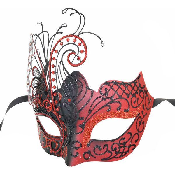 Ubauta Red/Black Butterfly Rhinestone Metal Venetian Women Mask for Masquerade/Mardi Gras Party/Sexy Costume Ball/Wedding 2