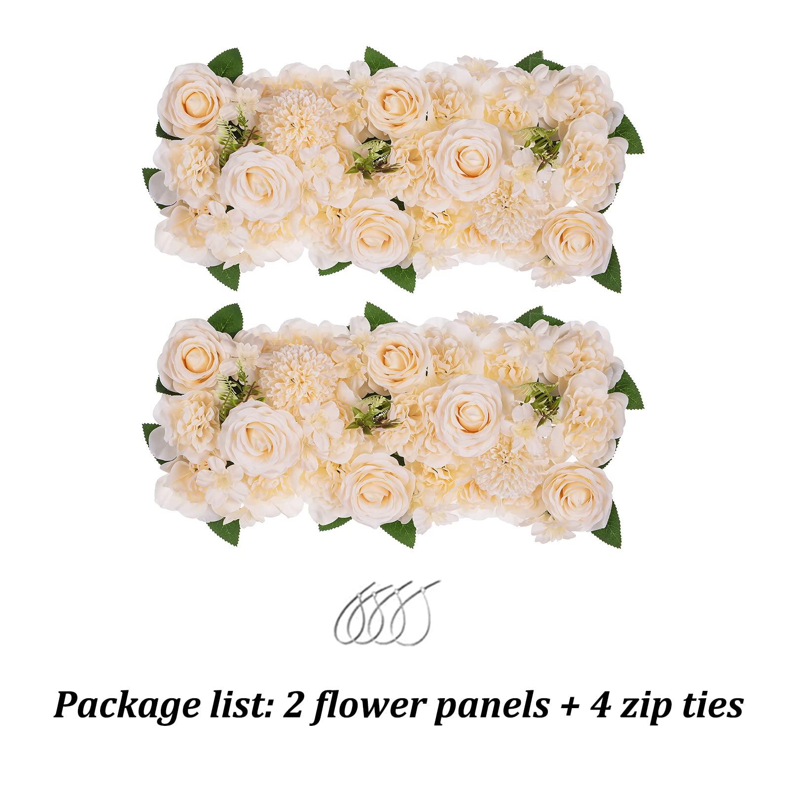 BLOSMON Wedding Dining Table Flower Centerpiece 4 Pcs Champagne Silk Rose Floral Arrangement Table Runner Road Lead Decorations Artificial Rose Floral Centerpieces for Kitchen Room Fireplace Decor 4