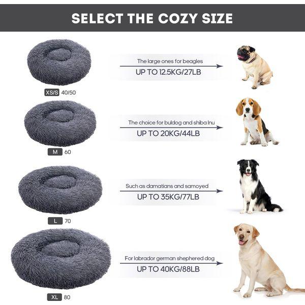 Aoresac Dog Bed Donut Dog Bed Soft and Fluffy Pet Bed Plush Donut Dog Bed Calming Round Dog Cat Bed Pet Cushion, XS-L (M x Ø 23.6" x H 7.9" up to 22 lbs, Dark grey) 3