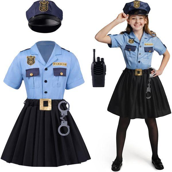 Spooktacular Creations Police Officer Costume for Girls, Cop Costume for Kids Role-Playing and Halloween Dress Up-3T 0