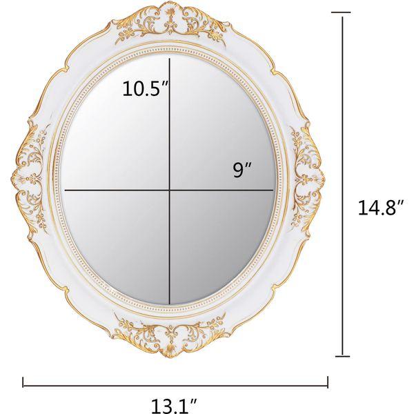 YCHMIR Decorative Mirror Vintage Mirror Hanging Mirror 37.6 x 33.3 cm Oval Mirror White Pack of 2 4