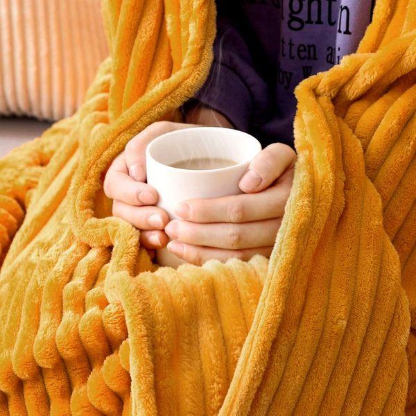 MIULEE Flannel Fleece Throw Blankets Soft Warm Comfortable Throws for Sofa Corduroy Fluffy Blanket Bed Throw for Bedroom Couch Travel Kids Bedroom Accessories 60x80Inch Orange 4