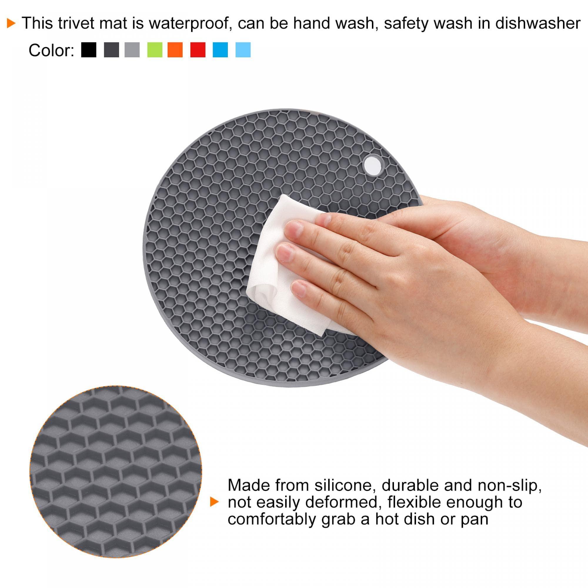 sourcing map Silicone Trivet Mats 2pcs, Round Hot Pan Pads Hot Pot Holder, Heat Resistant Honeycomb Drying Mat for Kitchen Counter Table - Light Gray, Black 8