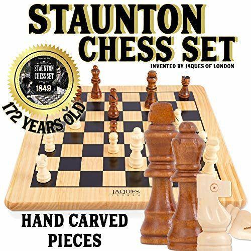 Jaques of London Chess Set Complete with Pieces - Quality Chess Board and Jaques Staunton Chess Pieces - Jaques Chess Quality Since 1795 1