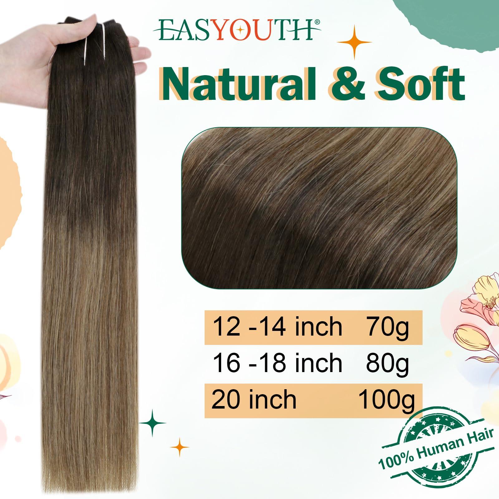 Easyouth Invisible Wire Human Hair Extensions Black Balayage Wire Hair Extensions Ombre Black to Brown and Blonde Wire Extensions Secret Hair Real Remy 16 Inch 80g 1