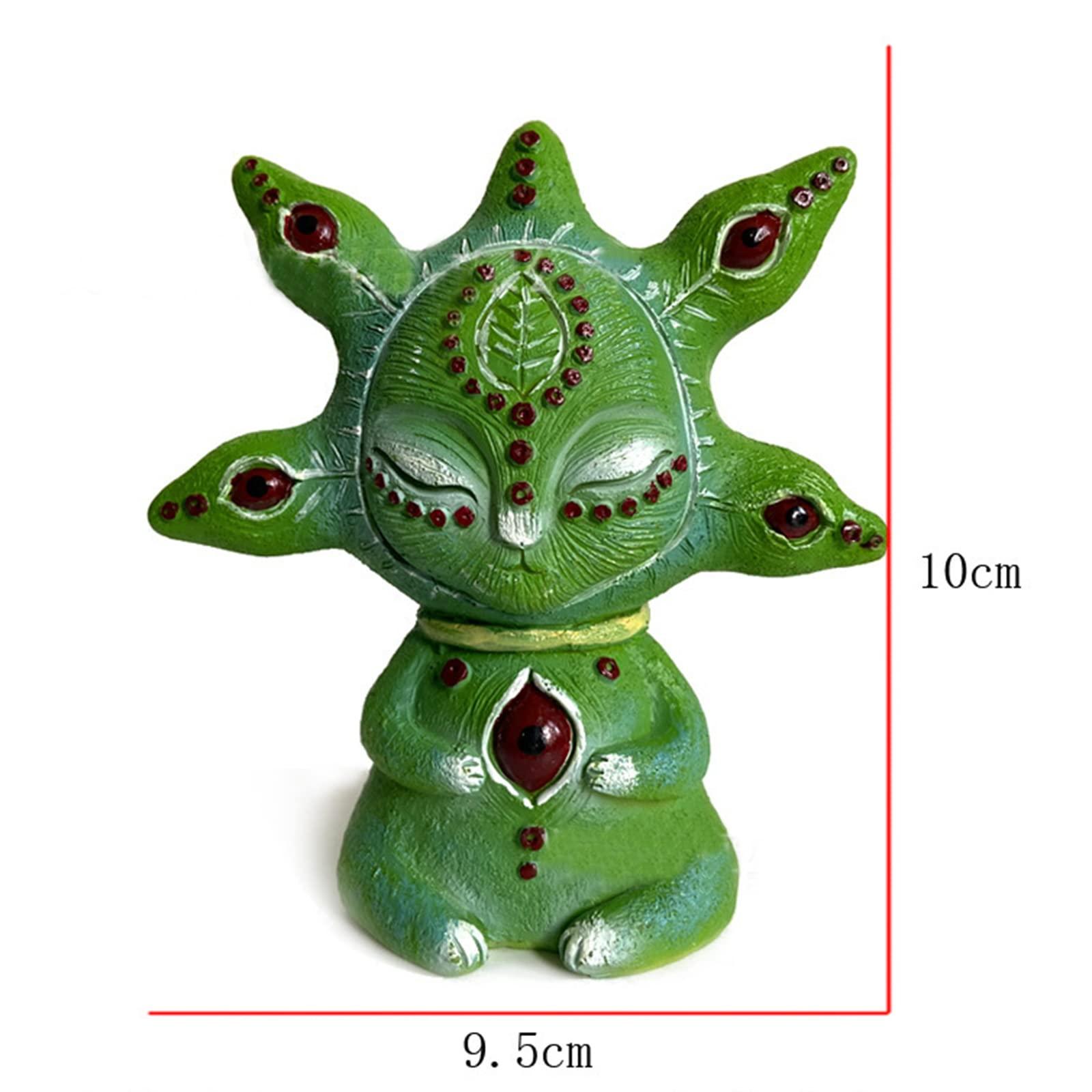 Soulnioi Three-Eyed Cartoon Alien Outdoor Garden Figurine Ornaments Resin Ornaments and Green Crystal Carved Owl Carving Ornament, Home Outdoor Decoration Figurines Gift 3