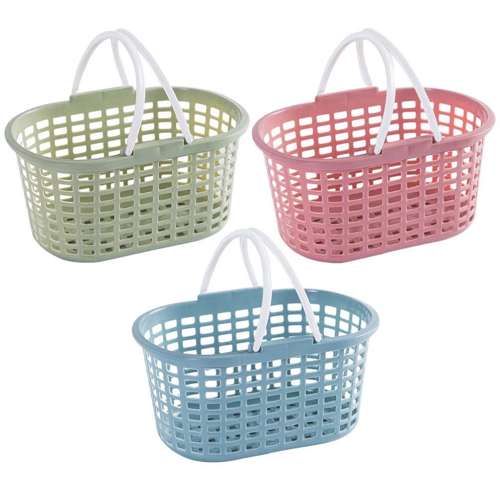 Cabilock 3Pcs Plastic Bathroom Storage Basket with Handle Portable Shower Tote Basket Fruits Picking Basket Picinic Basket for Home Kitchen Outdoor 0