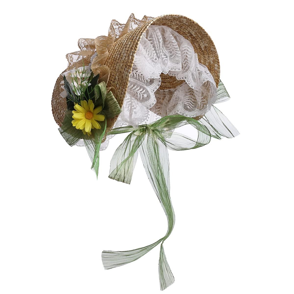 COSDREAMER Girls Women Victorian Tea Party Sun Hat Lolita Flower Straw Hats Beach Hats Light Green 0