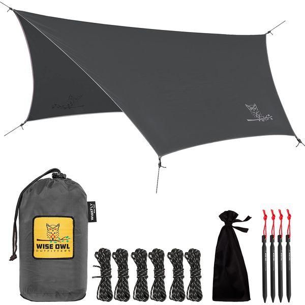 Wise Owl Outfitters Camping Tarp - Waterproof Rain Fly Tarp for Hammock and Shelter - Camping Accessories with Tent Stakes and Carry Bag