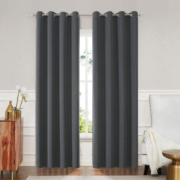 WEST LAKE Dark Grey Blackout Curtain with 8 Grommets Top Textured Triple Weave Energy Efficient Drapes for Living Room Bedroom Thermal Insulated Noise Reducing Solid Linen Drapes, 50"x54"x2 0