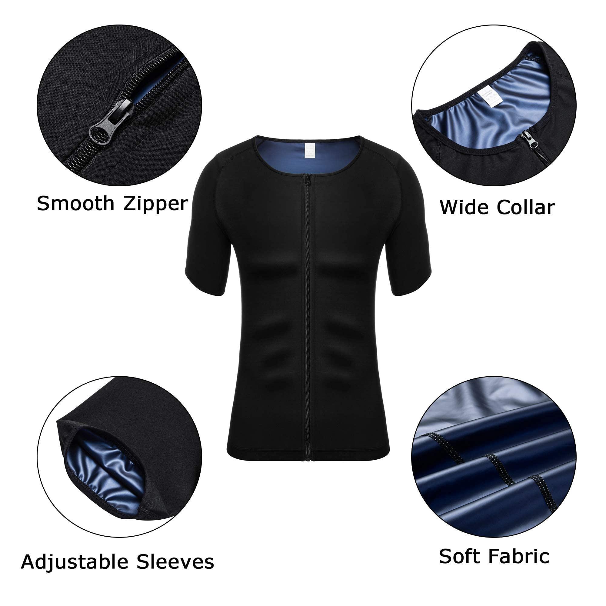 Mens Sweat Sauna Shirt Workout Training Body Shaper Waist Trainer Zipper Vest for Weight Loss 4