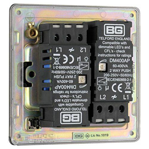 BG Electrical Screwless Flat Plate Double Dimmer Light Switch, Black Nickel, 2-Way, 400 Watts 1