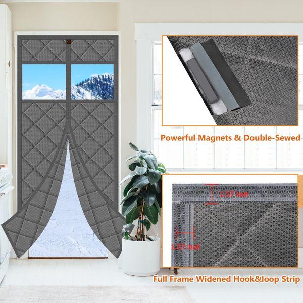 WochiTV Magnetic Thermal Insulated Door Curtain Fits Door Size 72 CM x 206 CM, Durable Waterproof Cloth, Polyester Fiber Filling, Weatherproof, Windproof, Reduce Noise, Side Opening, Grey 3