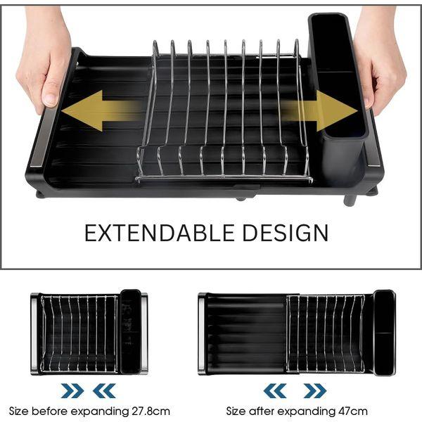 Bvcari Dish Drying Rack Extendable Dish Drainer Ideal for Small Kitchens Compact Dish Rack Includes Bonus Sink Caddy with Liquid Dispenser. 47cm by 19.8cm 1