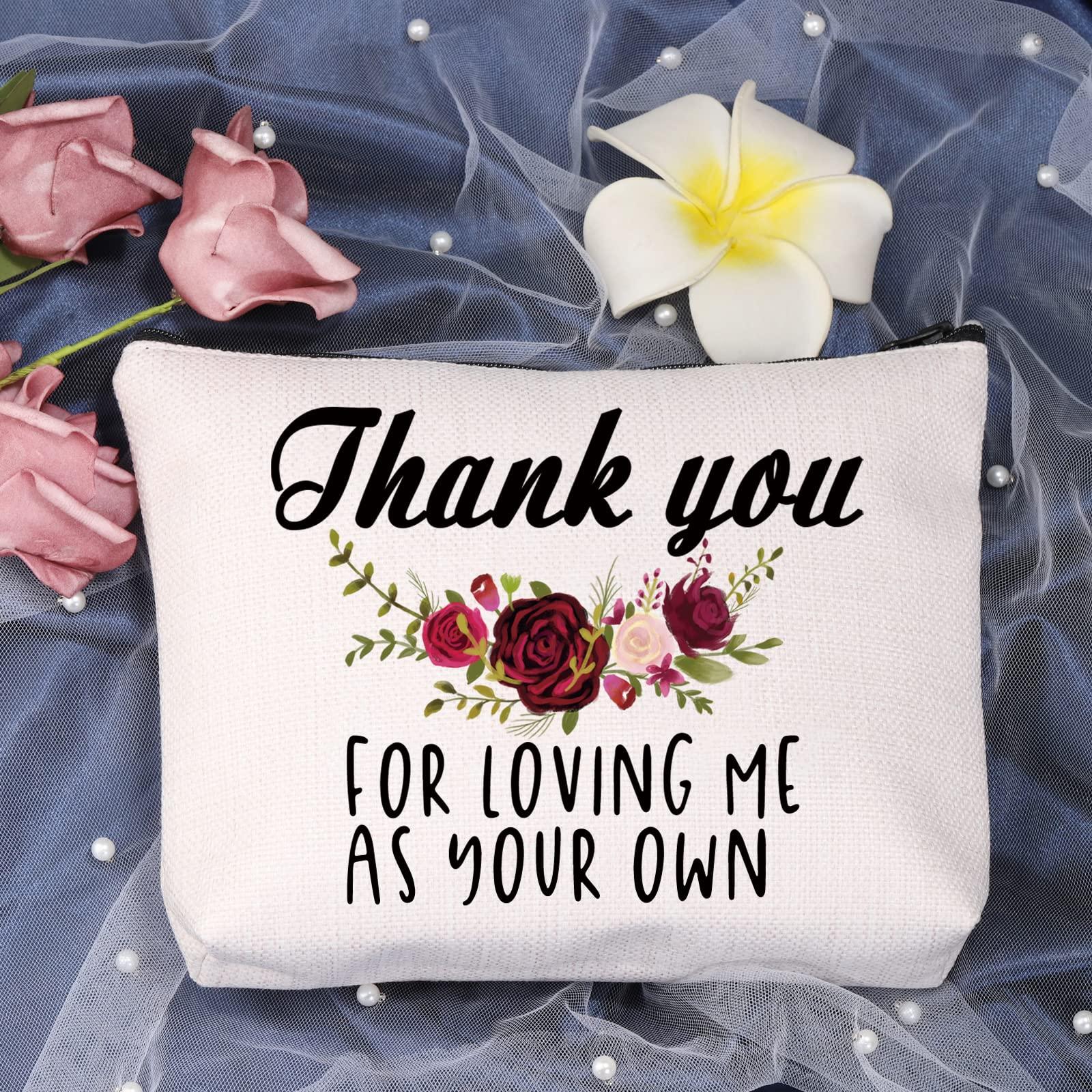 LEVLO Stepmom Gifts Thank You For Loving Me As Your Own Makeup Bags for Mother in law Mother’s day Birthday Gift, Loving Me As Your Own 2