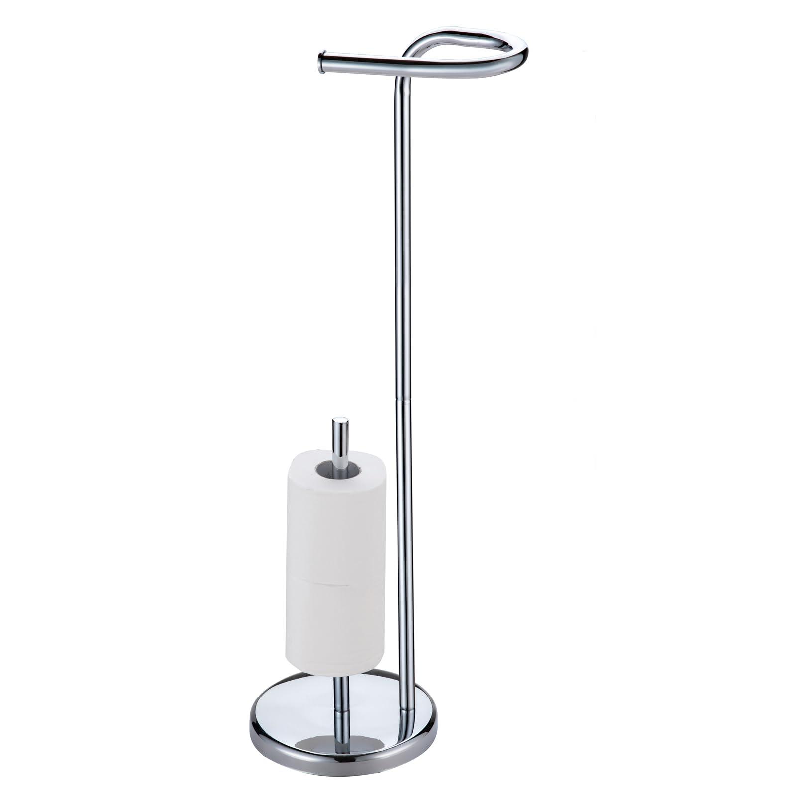 Toilet roll holder free standing Chromed with Heavy Floor,Toilet Paper Storage,Two-in-one Toilet Paper Holder for Kitchen and Bathroom