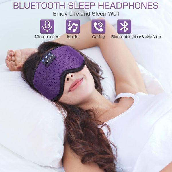 LC-dolida Bluetooth Sleep Mask Headphones for Women Men,100% Blackout 6A Ice Silk Deep Eye Mask Headphones Can Play 14 Hours,Sleep Aids for Adults Eye Covers with Travel Bag & 2 Sleep Earplugs 4