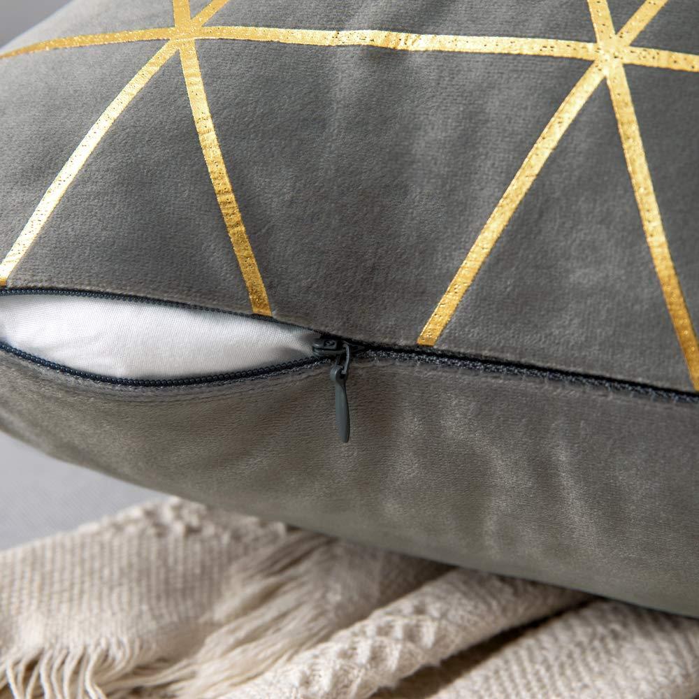 MIULEE Velvet Cushion Cover Gilded Throw Pillow Covers with Gold Lines Triangle Pattern Square Decorative Soft Home for Sofa Living Room Bedroom Grey 18 x 18 Inch 45 x 45 cm Pack of 2 2