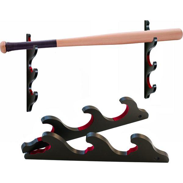 FOXSMZZ Baseball Bat Display Rack Softball Bat Holder for Horizontal Display Wooden Bat Rack for Memorabilia and Collectible (3 Tier), Black 3