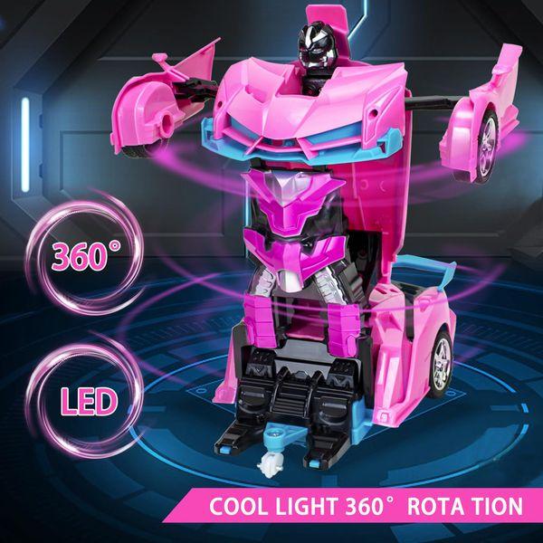 YongnKids Remote Control Cars for Kids, Rc Car for 3 Year Old Boys Gift, 2 in 1 Deformation Robot Toy Cars 1:18 Scale with LED Light & 360° Speed Drifting, Best Stunt Car Toys for Boys Girls (Pink) 2
