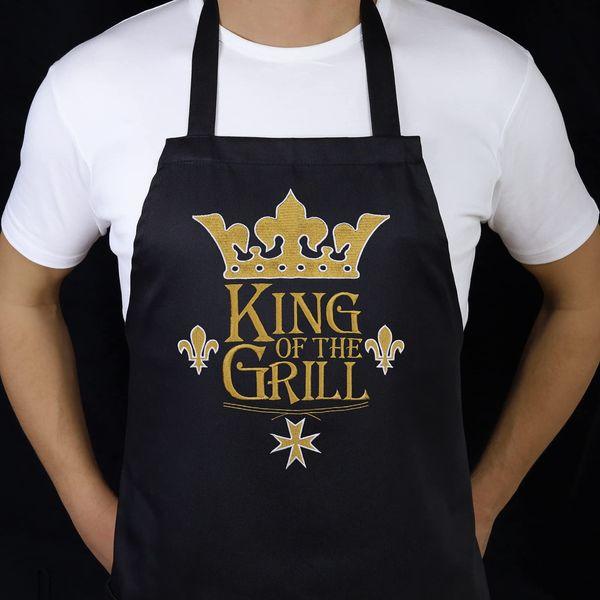EXPRESS-STICKEREI KING OF THE GRILL Bib Apron for Men | Adjustable Grilling Apron with Pocket to hold Utensils, Spice Jars, Recipes, Beer | Gift Apron for BBQ Lovers, father, son, grandfather 3