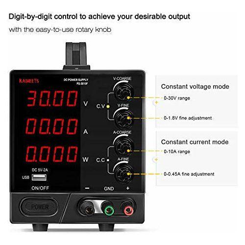 DC Power Supply Variable (0-30V, 0-10A) KAIWEETSÂ® Lab Power Supply, 4-Digital LED Display Adjustable Regulated Bench Power Supply for Lab Teaching, Electronic Repair, DIY, with 5V/2A USB Port 1